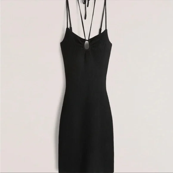 NEW Abercrombie & Fitch Strappy Halter Mini Sweater Dress SZ XL in Black - Picture 2 of 9
